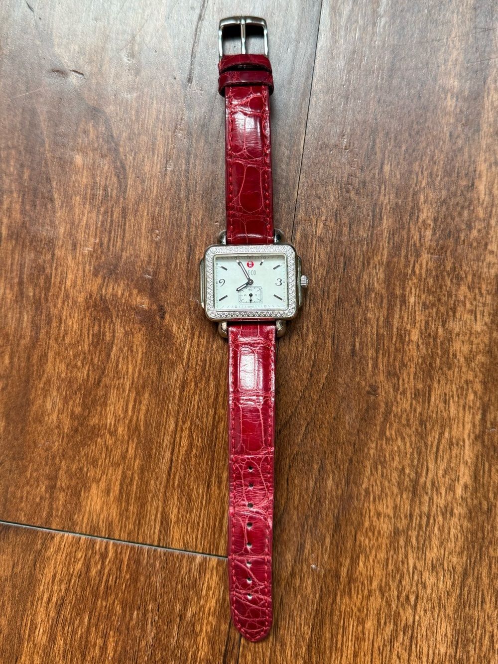 Michele Deco Diamond MW06C01 w/Alligator Leather Band & Mother-Of-Pearl Dial
